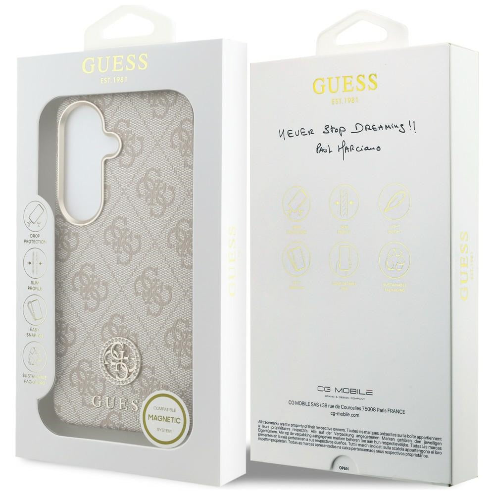 Custodia MagSafe per Samsung Galaxy S26 S942, Guess, Rhinestone Round Logo, Rosa