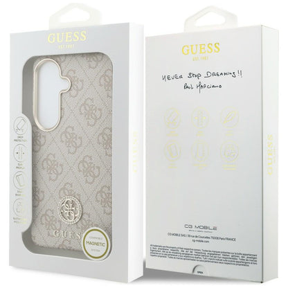 Custodia MagSafe per Samsung Galaxy S26 S942, Guess, Rhinestone Round Logo, Rosa