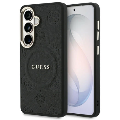 Custodia MagSafe per Samsung Galaxy S26 S942, Guess, Saffiano Peony Embossed Ring, Nera