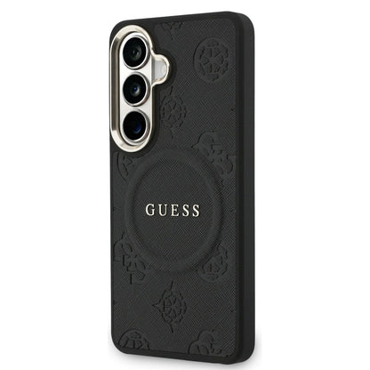 Custodia MagSafe per Samsung Galaxy S26 S942, Guess, Saffiano Peony Embossed Ring, Nera