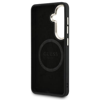 Custodia MagSafe per Samsung Galaxy S26 S942, Guess, Saffiano Peony Embossed Ring, Nera