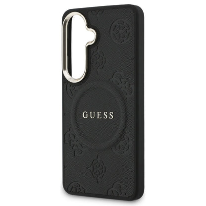 Custodia MagSafe per Samsung Galaxy S26 S942, Guess, Saffiano Peony Embossed Ring, Nera