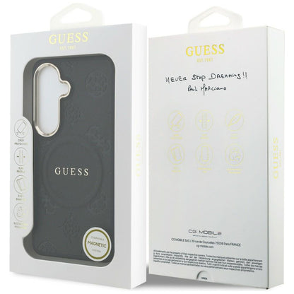 Custodia MagSafe per Samsung Galaxy S26 S942, Guess, Saffiano Peony Embossed Ring, Nera