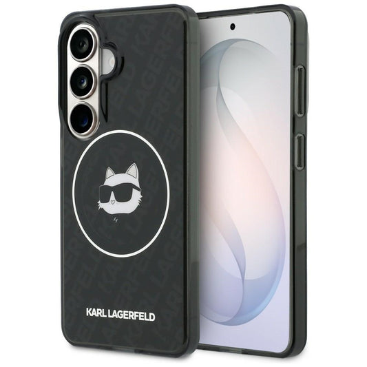 Custodia MagSafe per Samsung Galaxy S26 S942, Karl Lagerfeld, IML Choupette Head on KL Repeated Logo, Nera