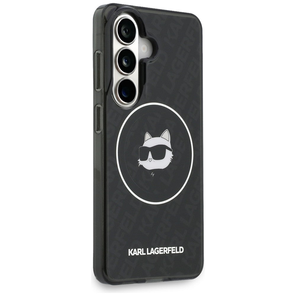 Custodia MagSafe per Samsung Galaxy S26 S942, Karl Lagerfeld, IML Choupette Head on KL Repeated Logo, Nera