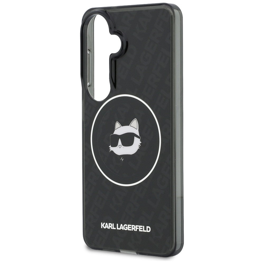 Custodia MagSafe per Samsung Galaxy S26 S942, Karl Lagerfeld, IML Choupette Head on KL Repeated Logo, Nera