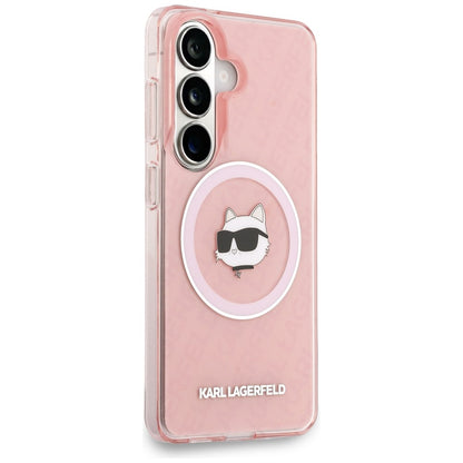 Custodia MagSafe per Samsung Galaxy S26 S942, Karl Lagerfeld, IML Choupette Head on KL Repeated Logo, Rosa