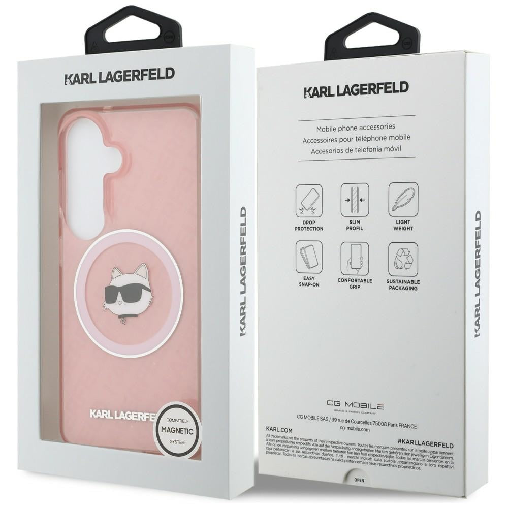 Custodia MagSafe per Samsung Galaxy S26 S942, Karl Lagerfeld, IML Choupette Head on KL Repeated Logo, Rosa