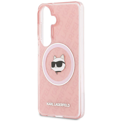 Custodia MagSafe per Samsung Galaxy S26 S942, Karl Lagerfeld, IML Choupette Head on KL Repeated Logo, Rosa