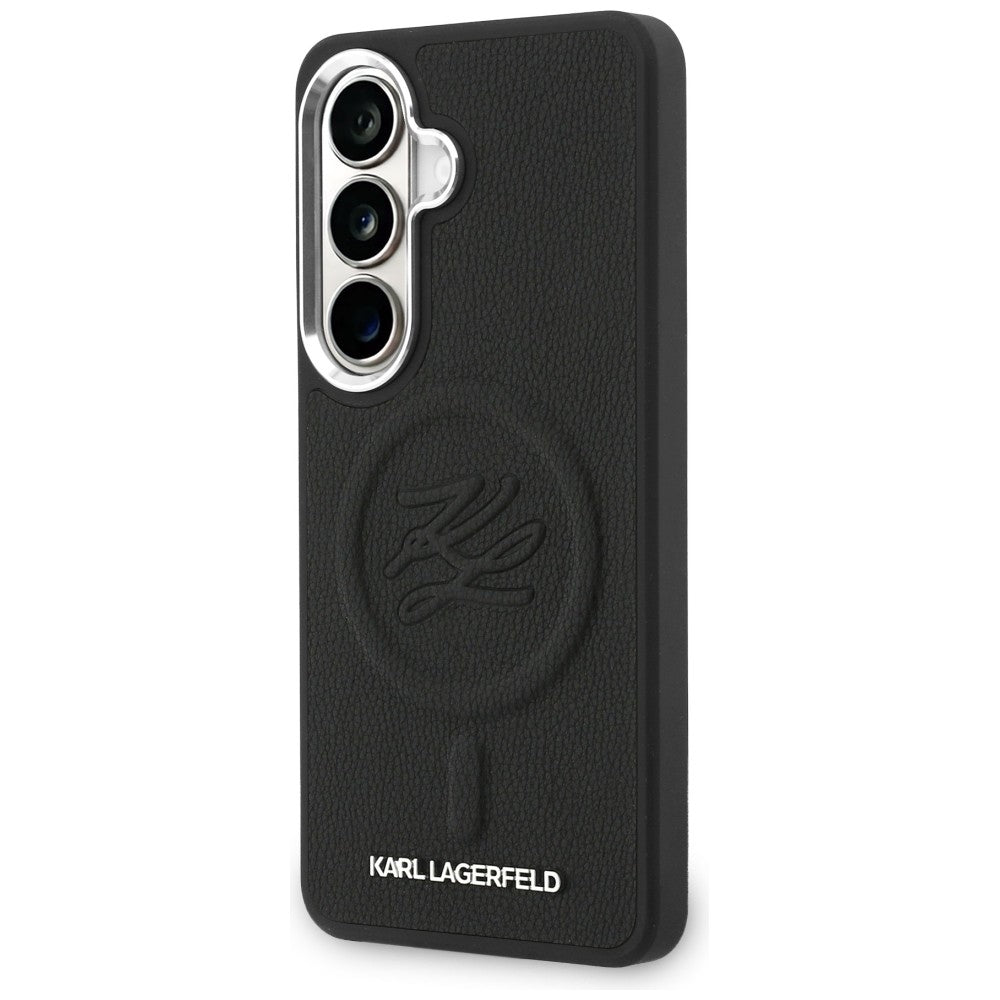 Custodia MagSafe per Samsung Galaxy S26 S942, Karl Lagerfeld, Initial Logo Debossed, Nera
