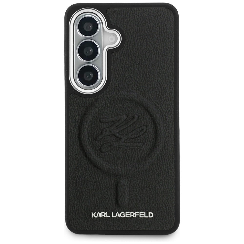 Custodia MagSafe per Samsung Galaxy S26 S942, Karl Lagerfeld, Initial Logo Debossed, Nera
