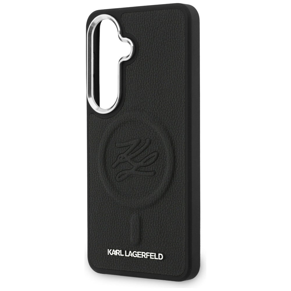 Custodia MagSafe per Samsung Galaxy S26 S942, Karl Lagerfeld, Initial Logo Debossed, Nera