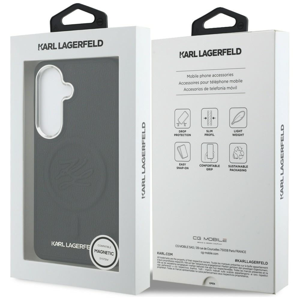 Custodia MagSafe per Samsung Galaxy S26 S942, Karl Lagerfeld, Initial Logo Debossed, Nera