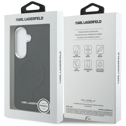 Custodia MagSafe per Samsung Galaxy S26 S942, Karl Lagerfeld, Initial Logo Debossed, Nera