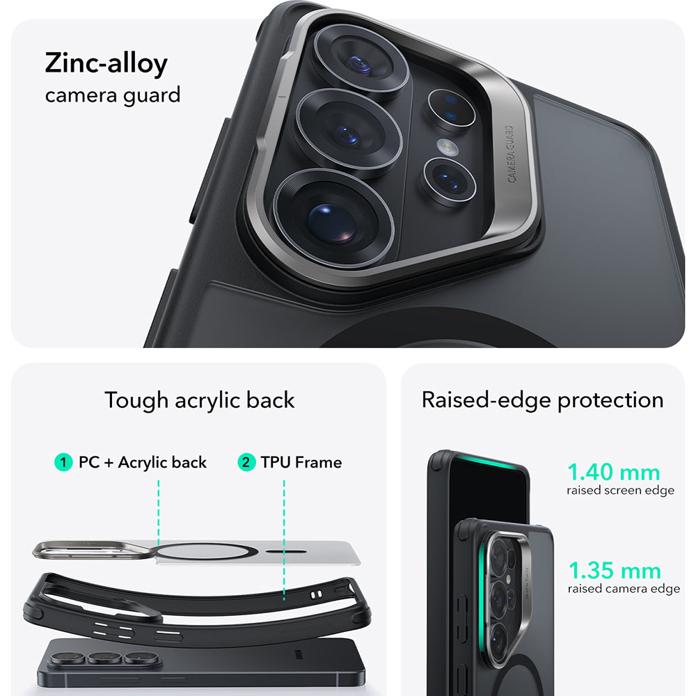Custodia MagSafe per Samsung Galaxy S26 Ultra, ESR, Classic Hybrid Kickstand, Nera Satinata