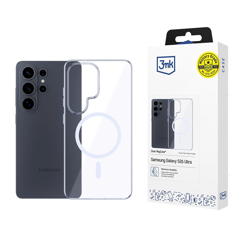 Custodia MagSafe per Samsung Galaxy S26 Ultra S948, 3MK, Clear MagCase, Trasparente