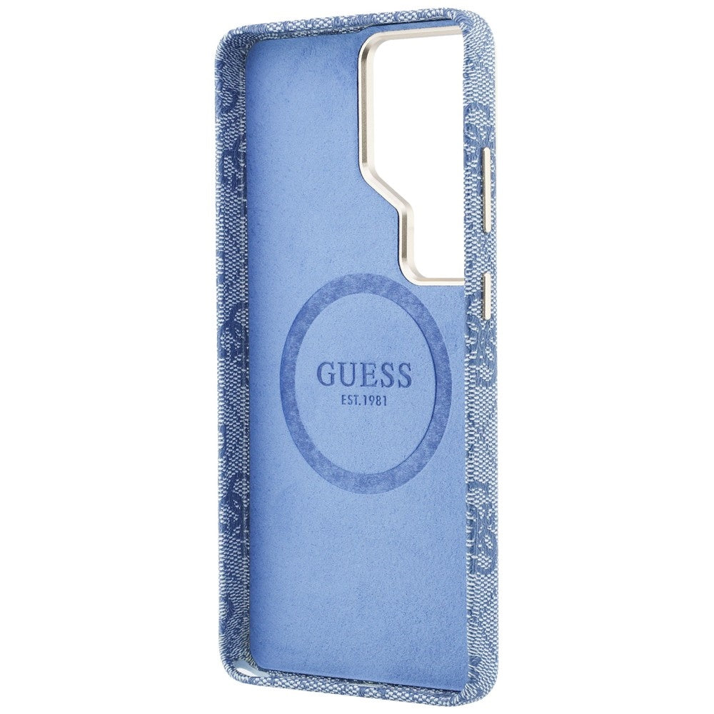 Custodia MagSafe per Samsung Galaxy S26 Ultra S948, Guess, 4G Script Logo, Blu