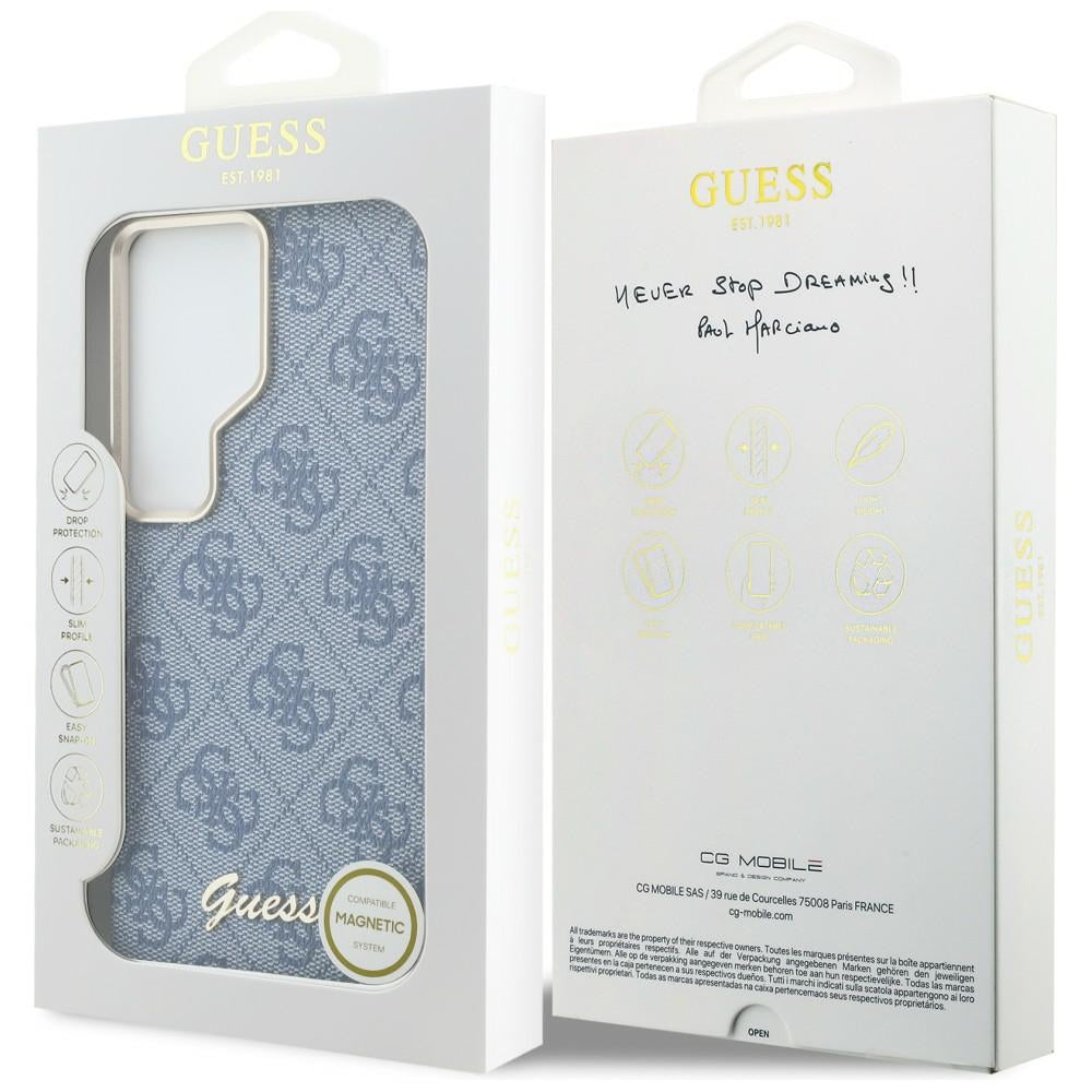 Custodia MagSafe per Samsung Galaxy S26 Ultra S948, Guess, 4G Script Logo, Blu
