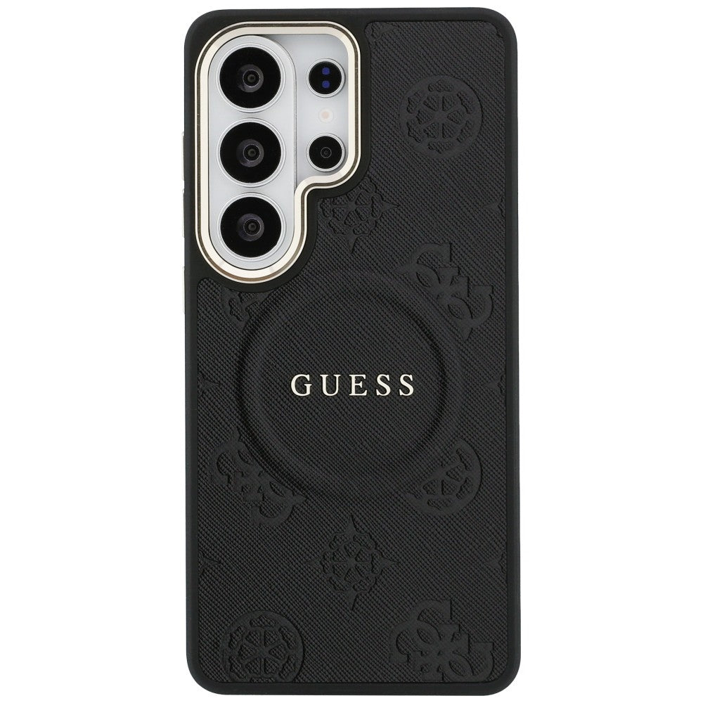 Custodia MagSafe per Samsung Galaxy S26 Ultra S948, GUESS, Saffiano Peony Embossed Ring, Nera