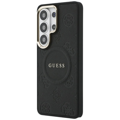 Custodia MagSafe per Samsung Galaxy S26 Ultra S948, GUESS, Saffiano Peony Embossed Ring, Nera