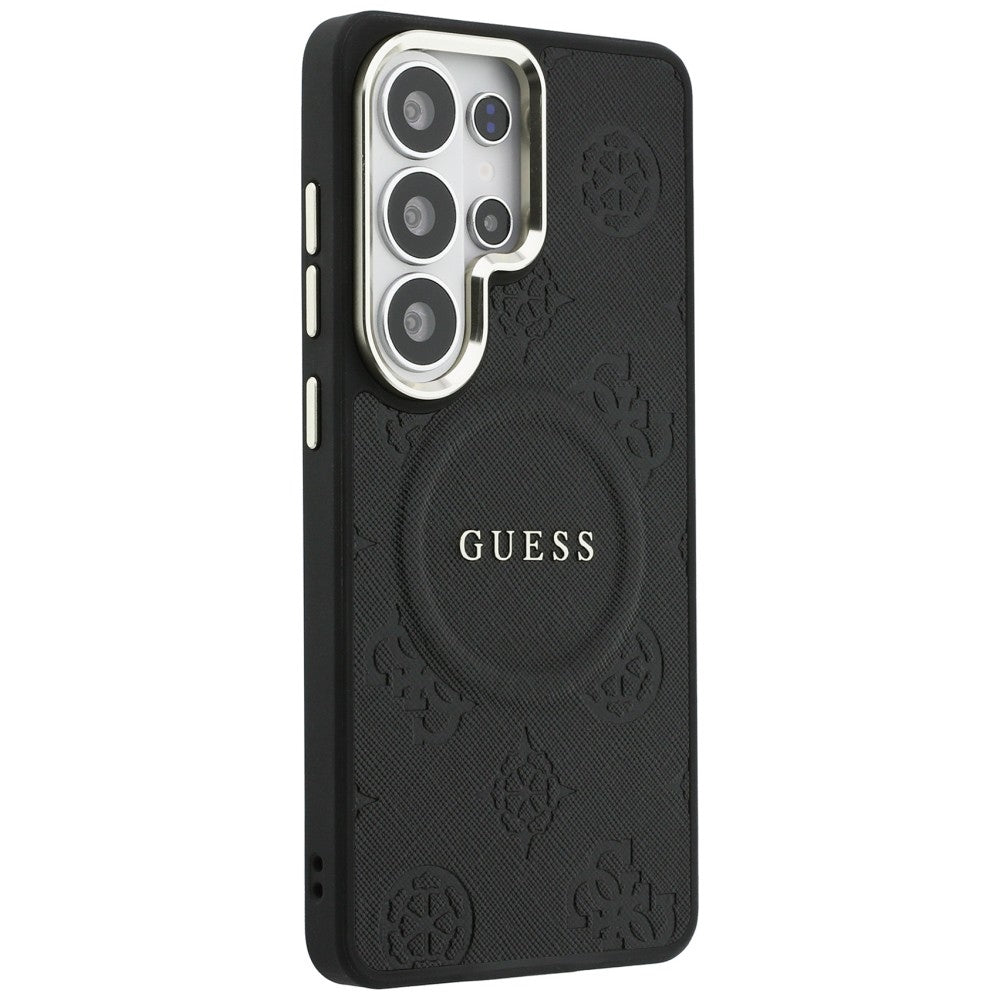 Custodia MagSafe per Samsung Galaxy S26 Ultra S948, GUESS, Saffiano Peony Embossed Ring, Nera