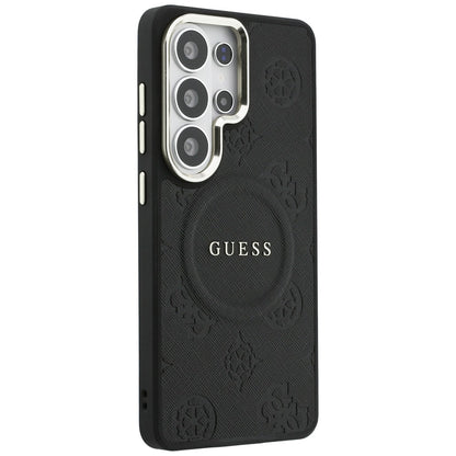 Custodia MagSafe per Samsung Galaxy S26 Ultra S948, GUESS, Saffiano Peony Embossed Ring, Nera