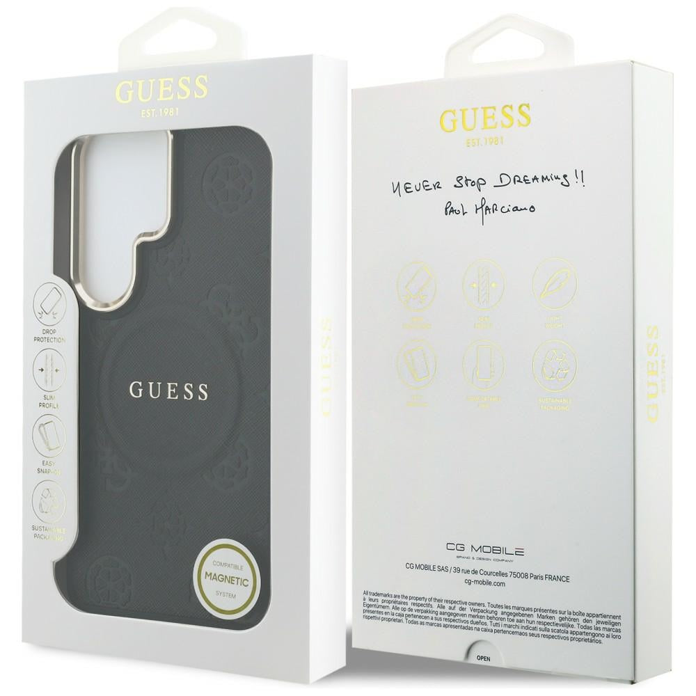 Custodia MagSafe per Samsung Galaxy S26 Ultra S948, GUESS, Saffiano Peony Embossed Ring, Nera