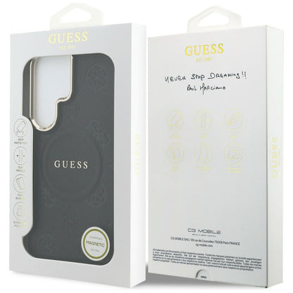 Custodia MagSafe per Samsung Galaxy S26 Ultra S948, GUESS, Saffiano Peony Embossed Ring, Nera