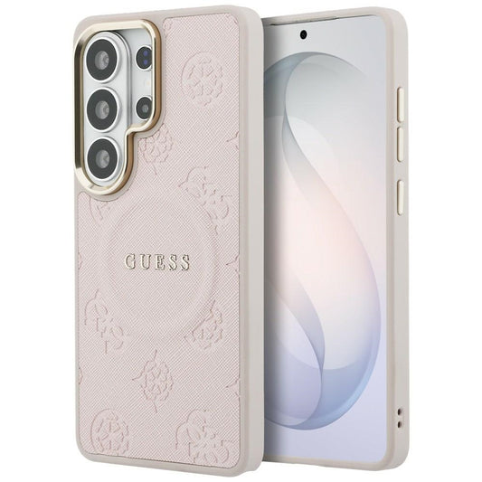 Custodia MagSafe per Samsung Galaxy S26 Ultra S948, Guess, Anello in rilievo Saffiano Peony, Rosa