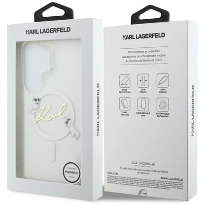 Custodia MagSafe per Samsung Galaxy S26 Ultra S948, Karl Lagerfeld, IML Choupette Karl Script Logo, Bianca.