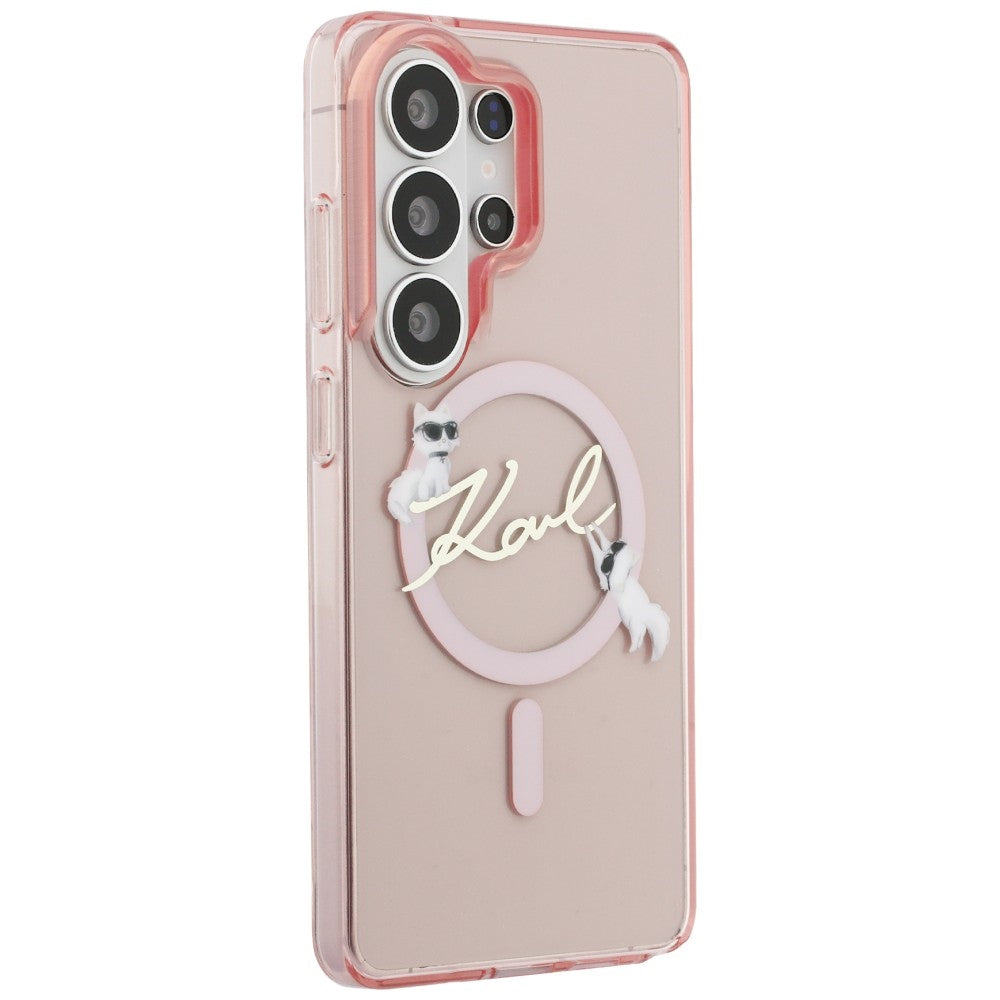 Custodia MagSafe per Samsung Galaxy S26 Ultra S948, Karl Lagerfeld, IML Choupette Karl Script Logo, Rosa