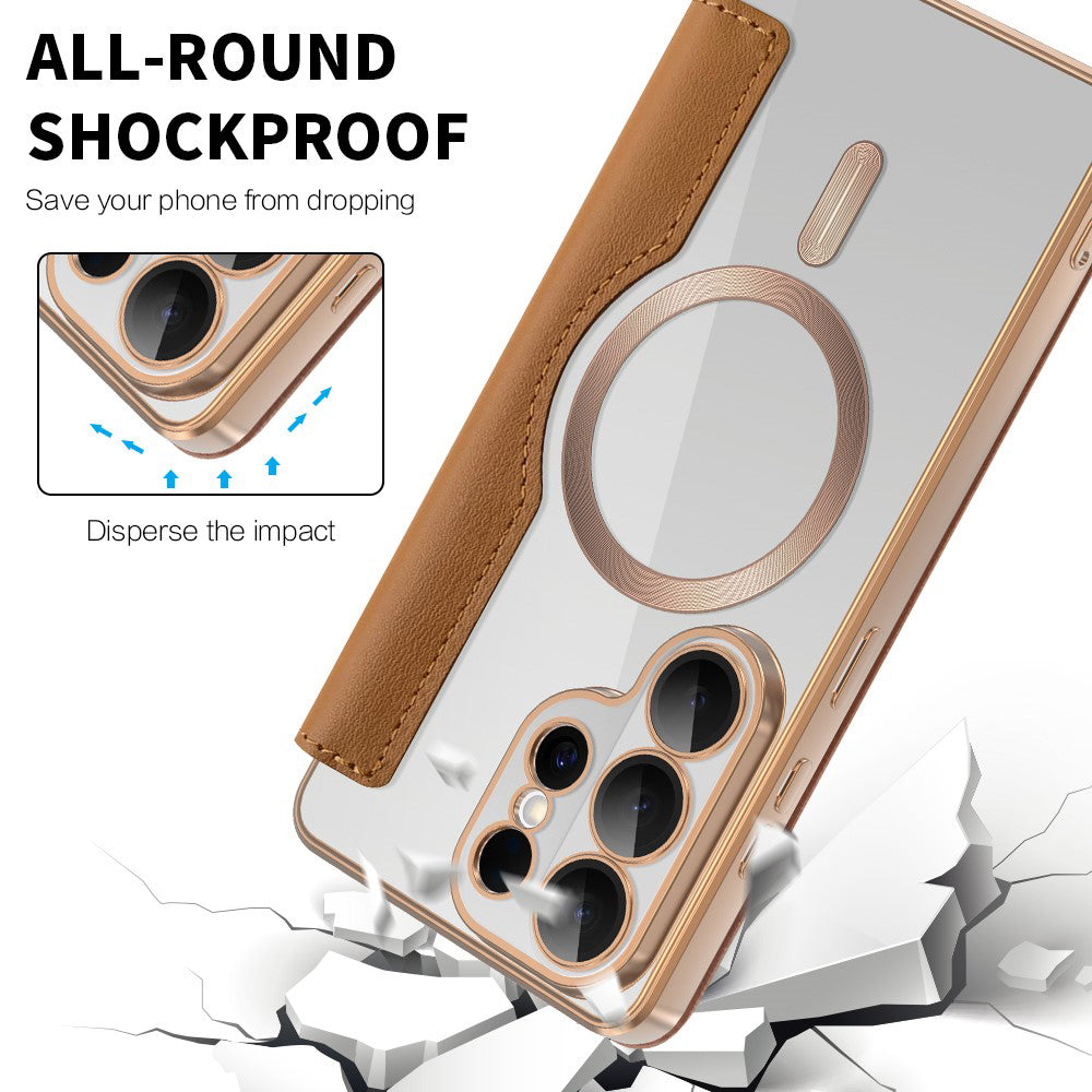 Custodia MagSafe per Samsung Galaxy S26 Ultra, Techsuit, SmartMag Book, Marrone