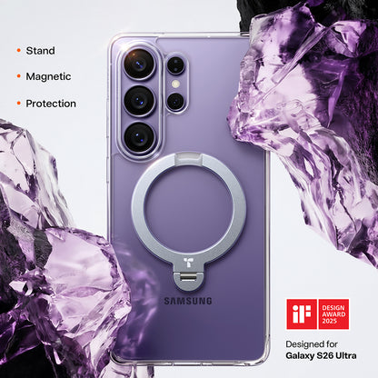 Custodia MagSafe per Samsung Galaxy S26 Ultra, Torras, Ostand Spin, Trasparente