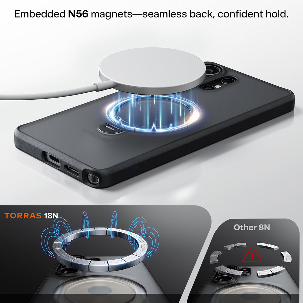 Custodia MagSafe per Samsung Galaxy S26 Ultra, Torras, Ostand Spin, Trasparente
