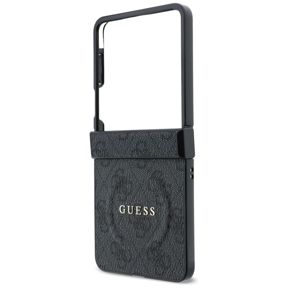 Custodia MagSafe per Samsung Galaxy Z Flip8 F776, Guess, 4G Leather Classic, Nera