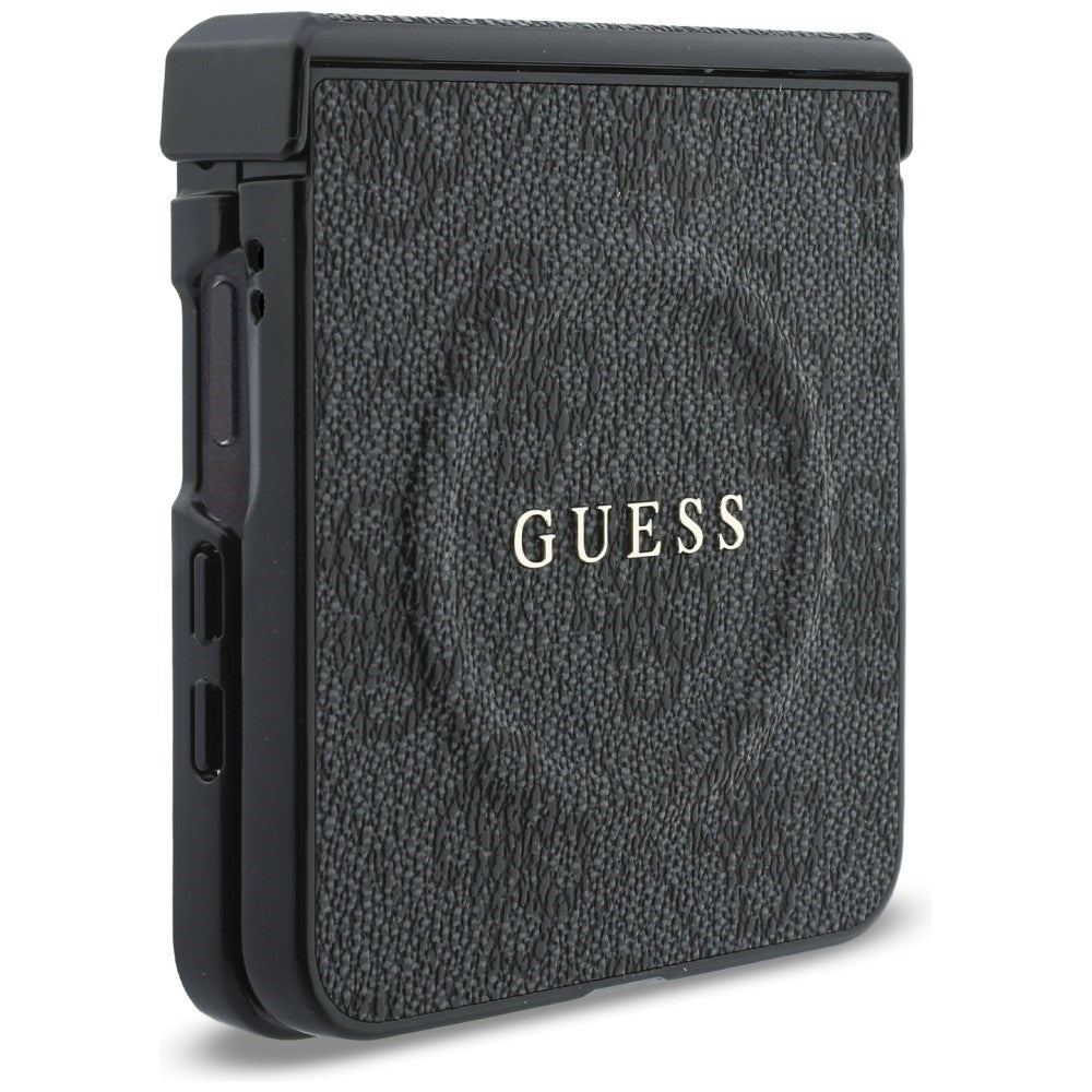 Custodia MagSafe per Samsung Galaxy Z Flip8 F776, Guess, 4G Leather Classic, Nera