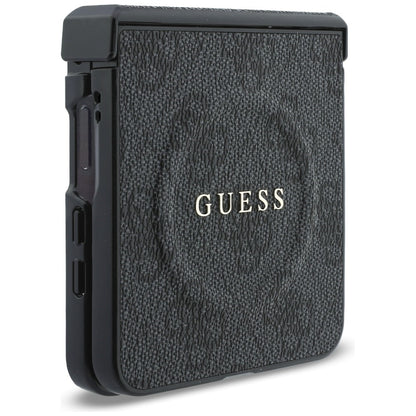 Custodia MagSafe per Samsung Galaxy Z Flip8 F776, Guess, 4G Leather Classic, Nera