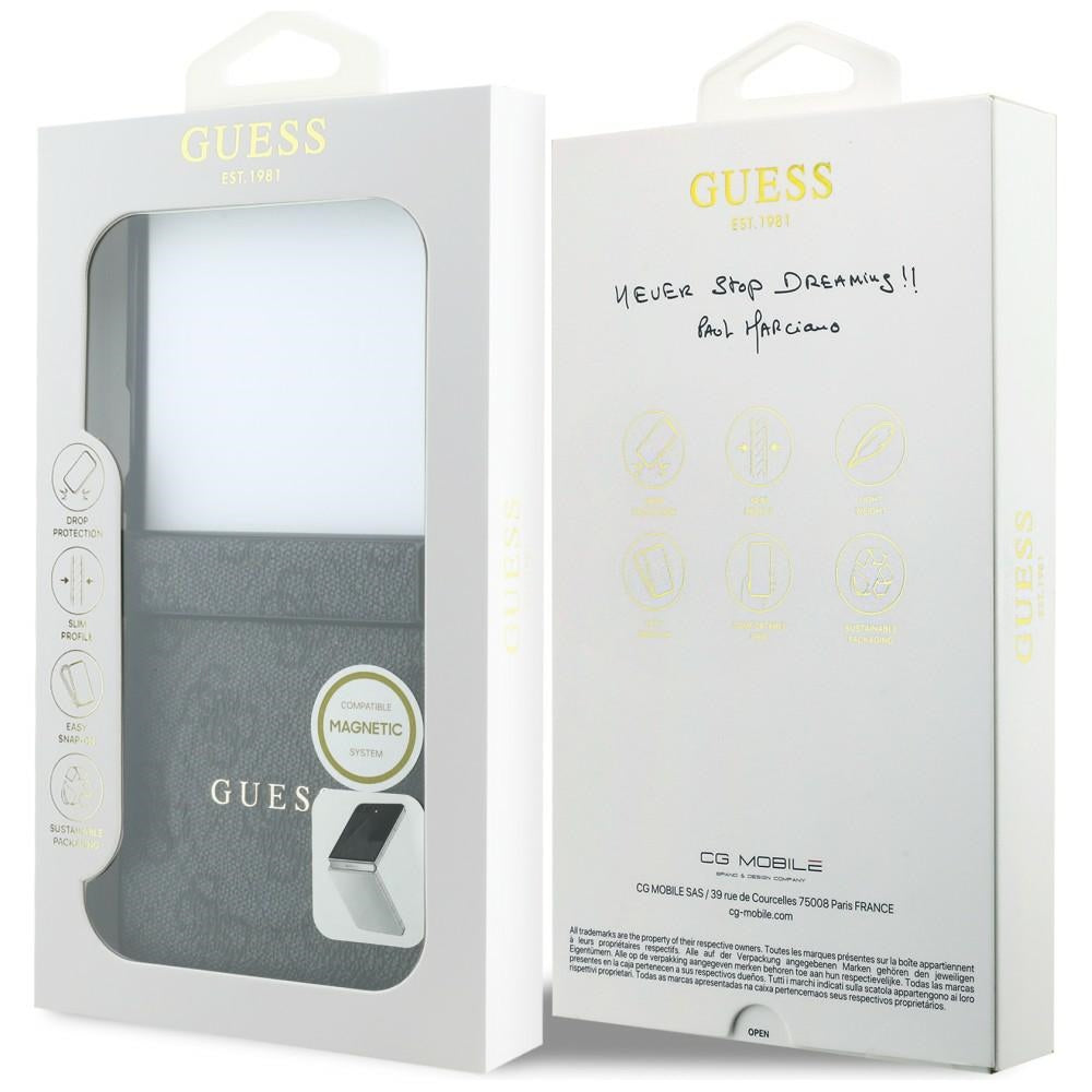 Custodia MagSafe per Samsung Galaxy Z Flip8 F776, Guess, 4G Leather Classic, Nera