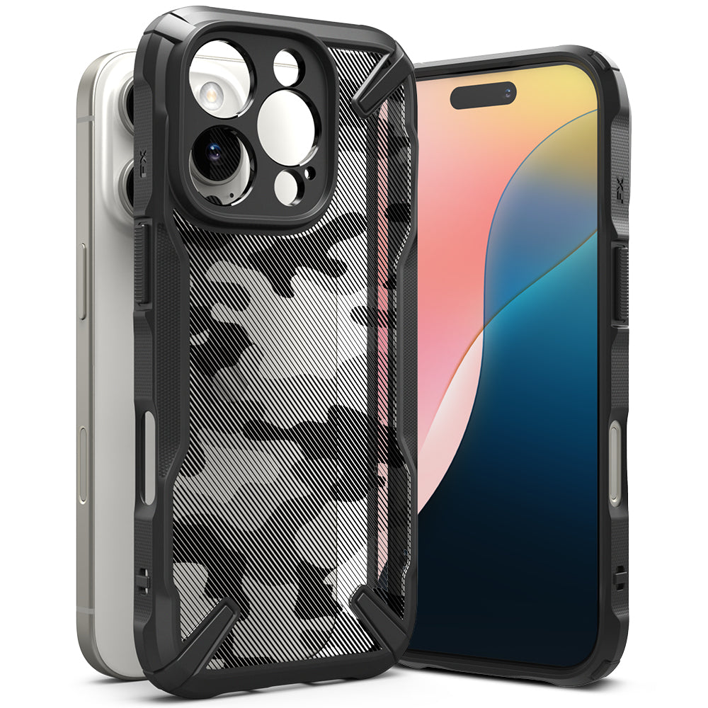 Custodia per Apple iPhone 16 Pro, Ringke, Fusion X Camo, nero 