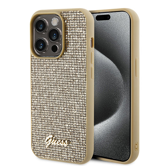 Custodia per Apple iPhone 15 Pro, Guess, PU Square Mirror Script Logo, Dorata GUHCP15LPMSDGSD