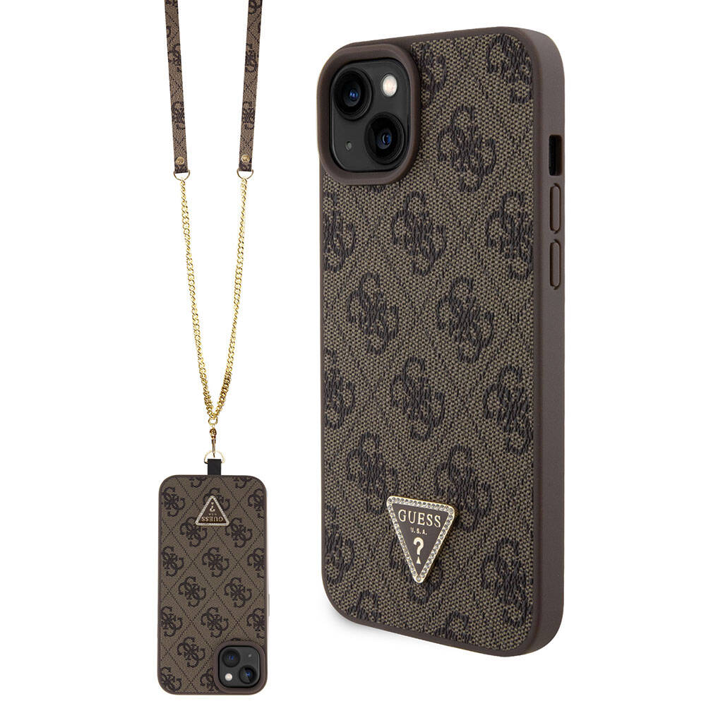 Custodia per Apple iPhone 15 Plus, Guess, Crossbody 4G Metal Logo, Marrone, Ricondizionata