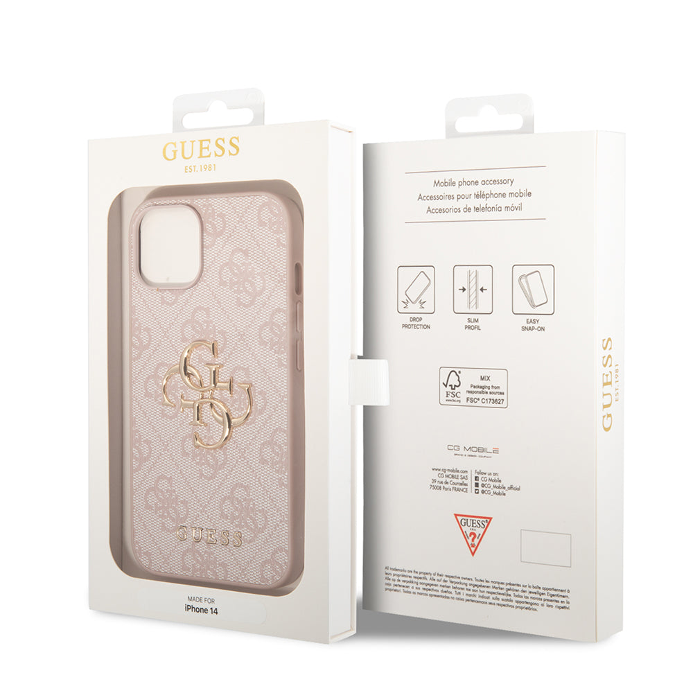 Custodia per Apple iPhone 14, Guess, 4G Metal Logo, Rosa