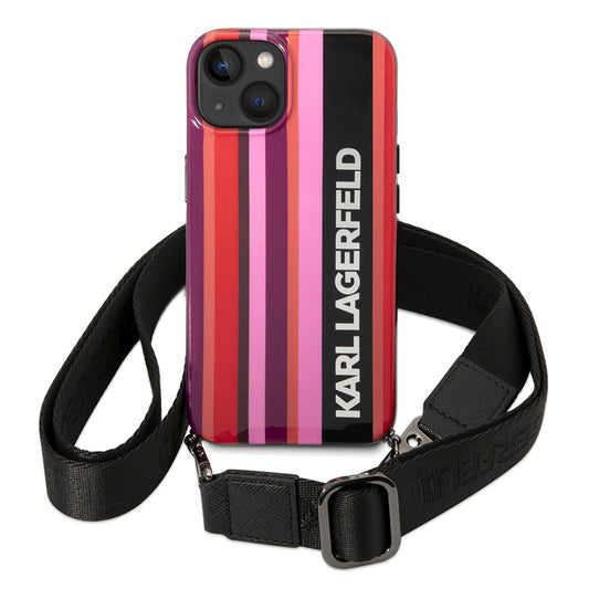 Custodia per Apple iPhone 14, Karl Lagerfeld, Color Stripes with Strap, Rosa
