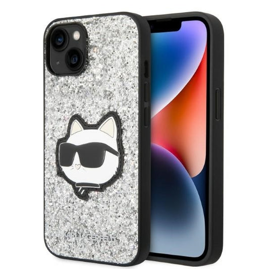 Custodia per Apple iPhone 14, Karl Lagerfeld, Glitter Choupette Patch, Argento