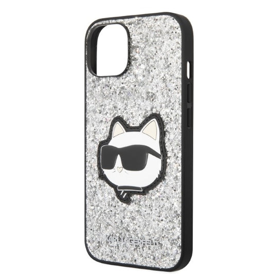 Custodia per Apple iPhone 14, Karl Lagerfeld, Glitter Choupette Patch, Argento