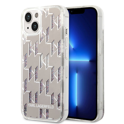 Custodia per Apple iPhone 14, Karl Lagerfeld, Liquid Glitter Monogram, Argento