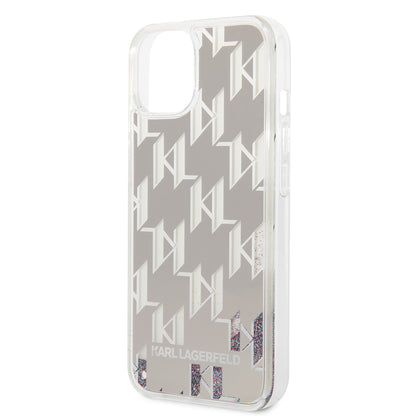 Custodia per Apple iPhone 14, Karl Lagerfeld, Liquid Glitter Monogram, Argento