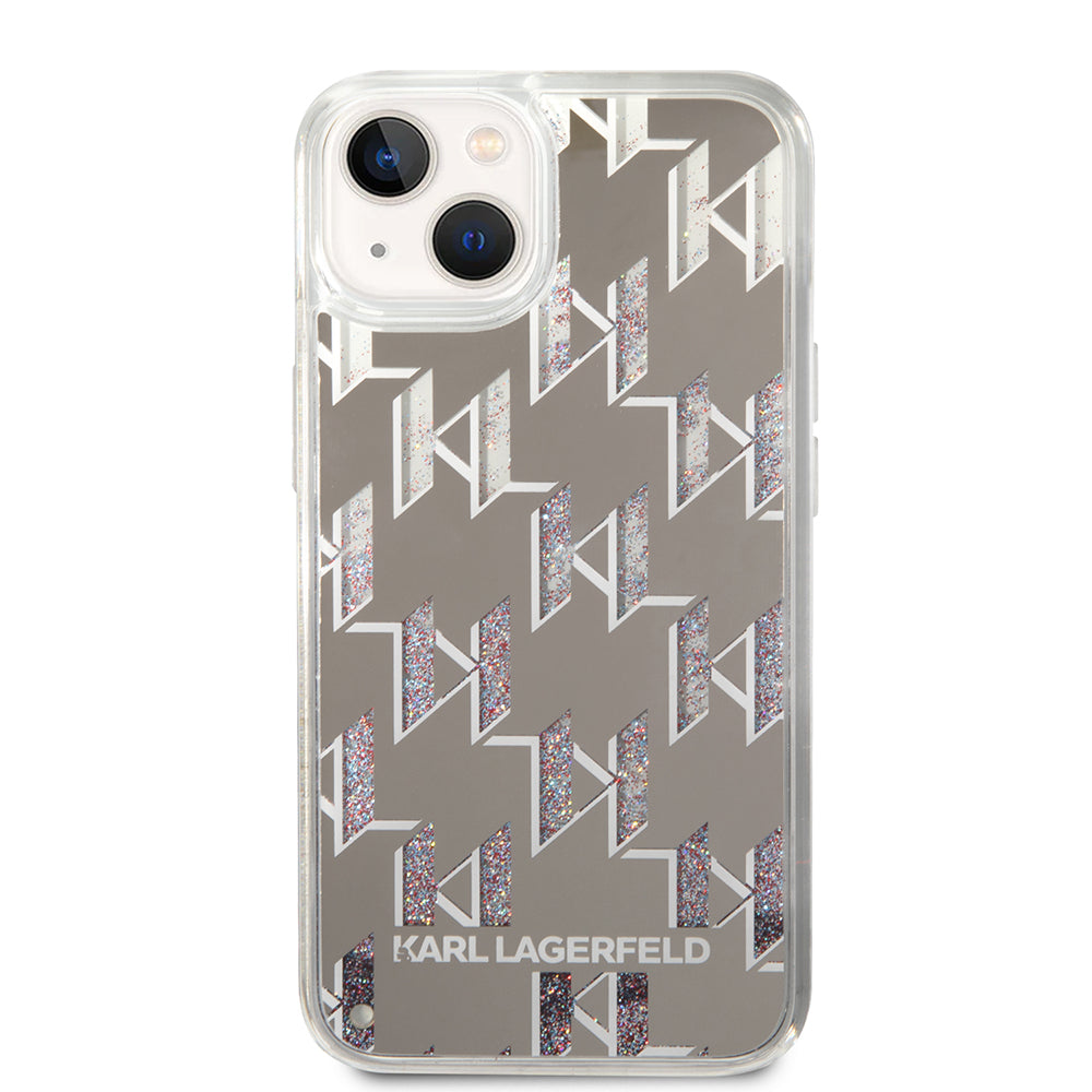 Custodia per Apple iPhone 14, Karl Lagerfeld, Liquid Glitter Monogram, Argento