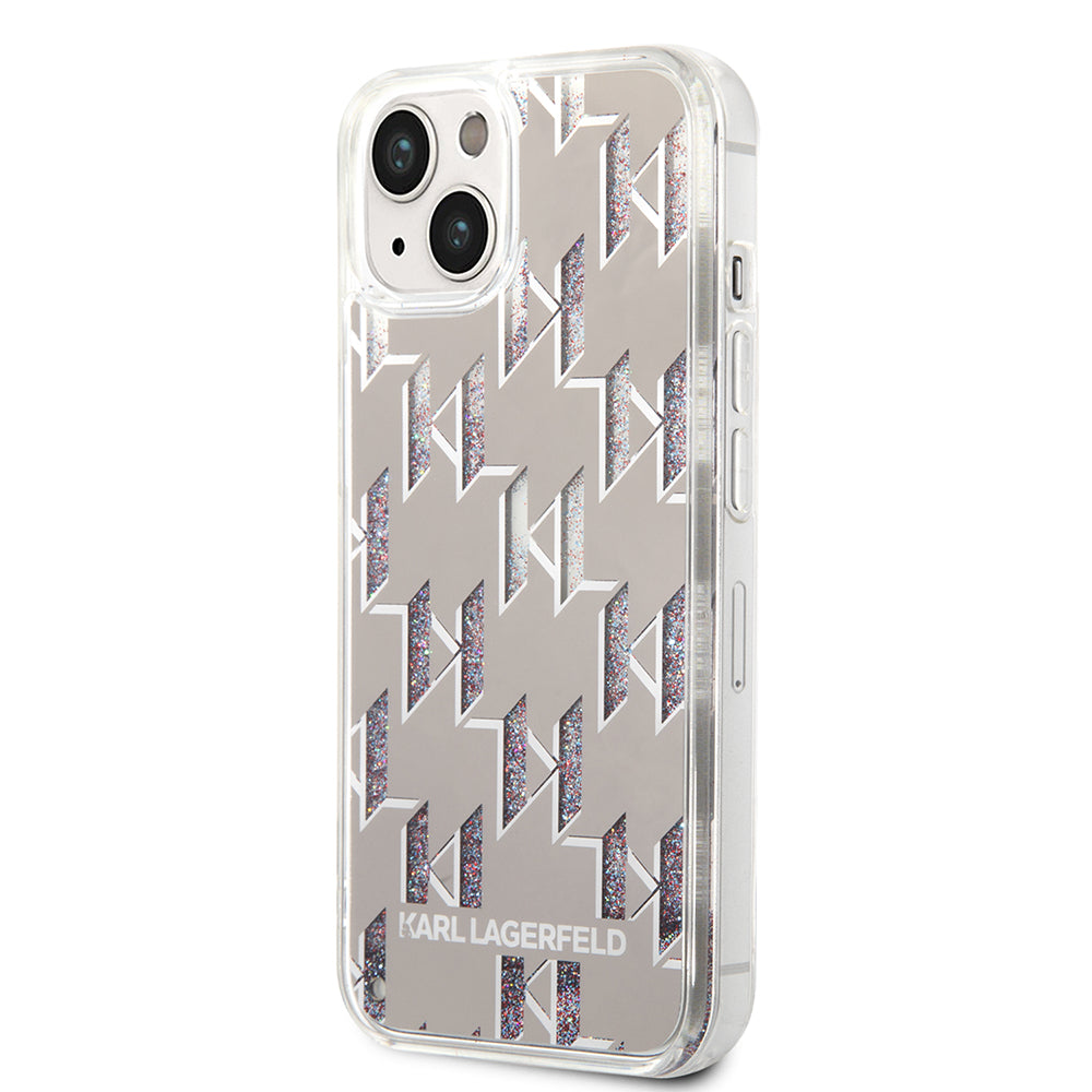 Custodia per Apple iPhone 14, Karl Lagerfeld, Liquid Glitter Monogram, Argento