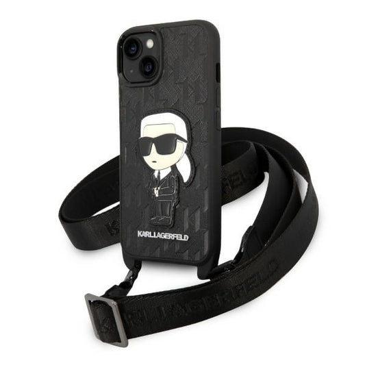 Custodia per Apple iPhone 14, Karl Lagerfeld, Monogram Ikonik Karl, Nera